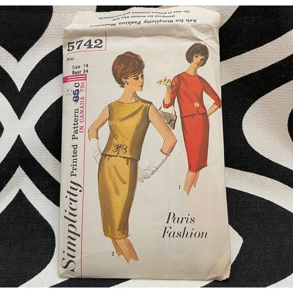 vintage 1964 sewing pattern, Simplicity 5742,  two-pieces skirt/top - Picture 1 of 5